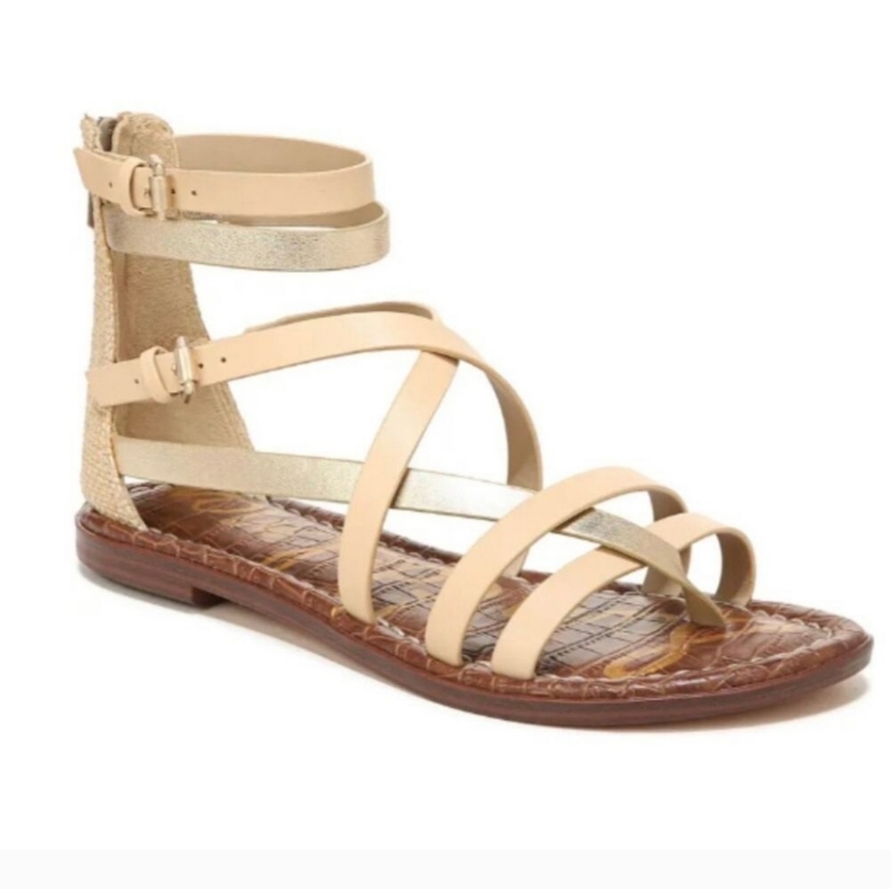 Sam Edelman Women's Gibbs Metalic leather Neutral Strappy Sandals Size 6.5 M
